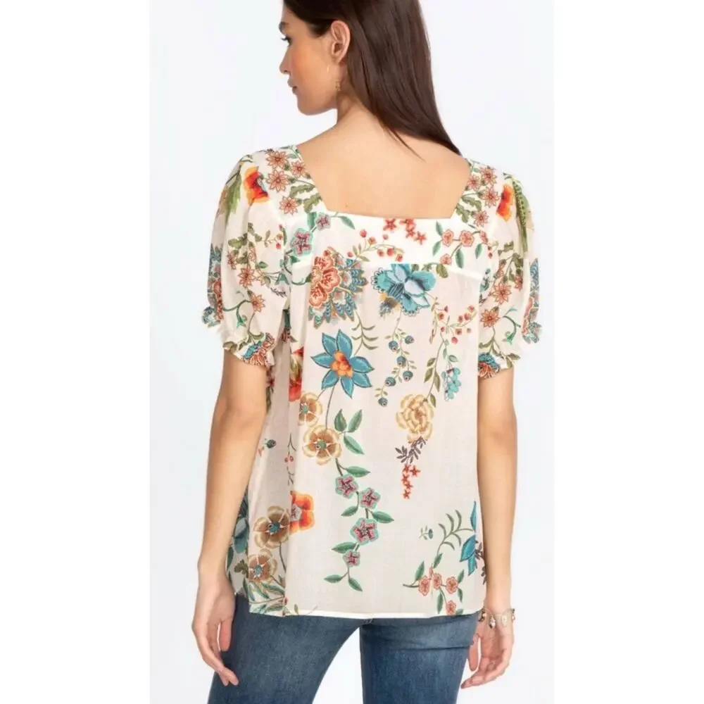 Johnny Was Erku Ardell Puff Sleeves Lightweight BOHO Floral Print Top - XL